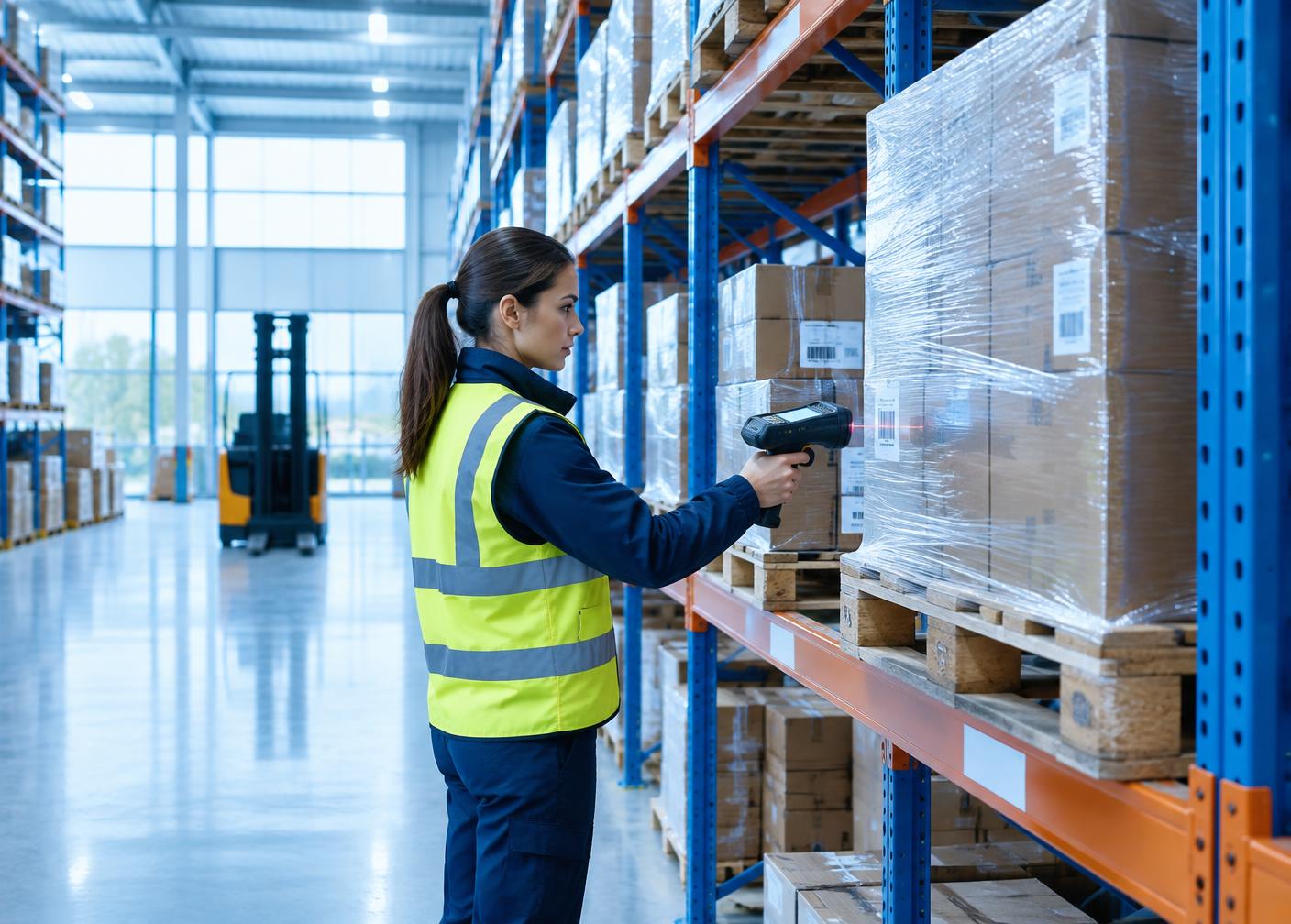 Warehouse operator scanning a pallet